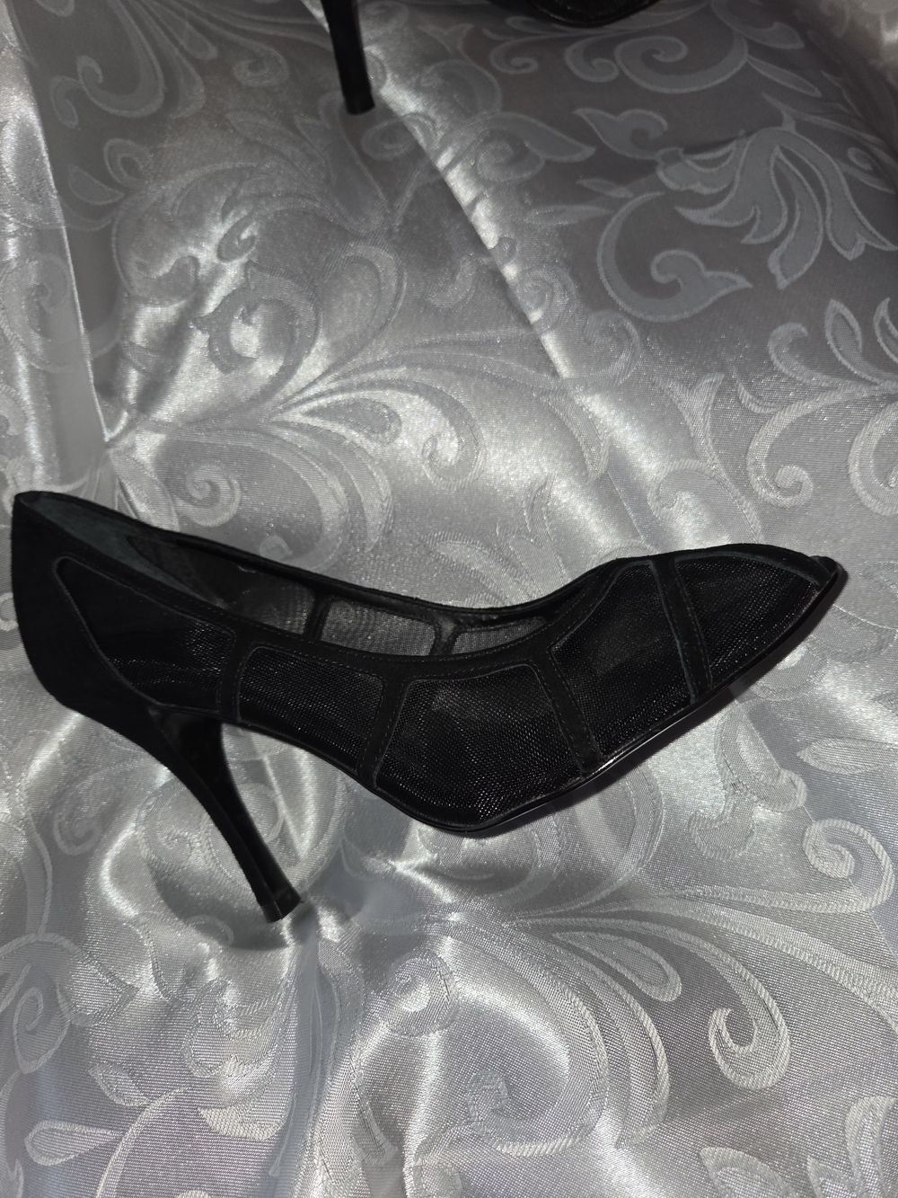 BCBGirls Black Peep-Toe Suede High Heels - Picture 2 of 7
